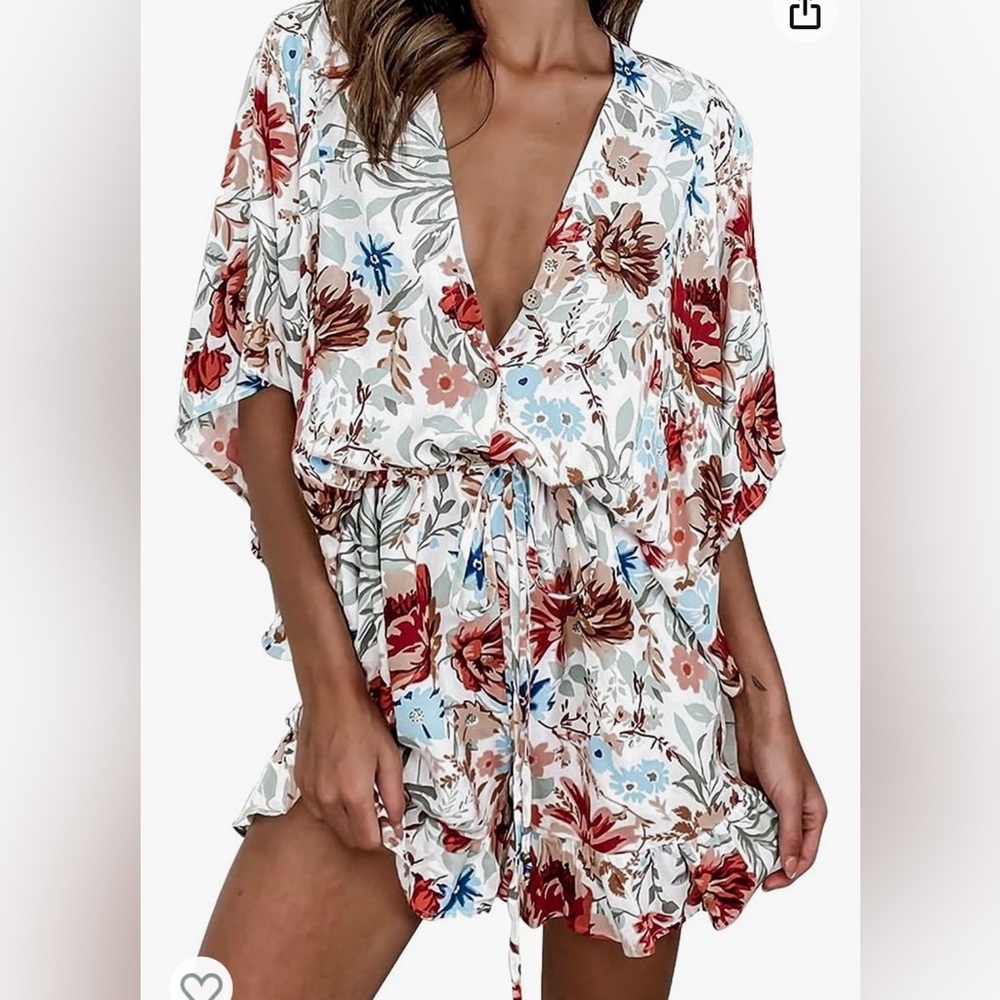 Exlura Women’s Floral Shortsleeved Ruffle Hem Jumpsuit